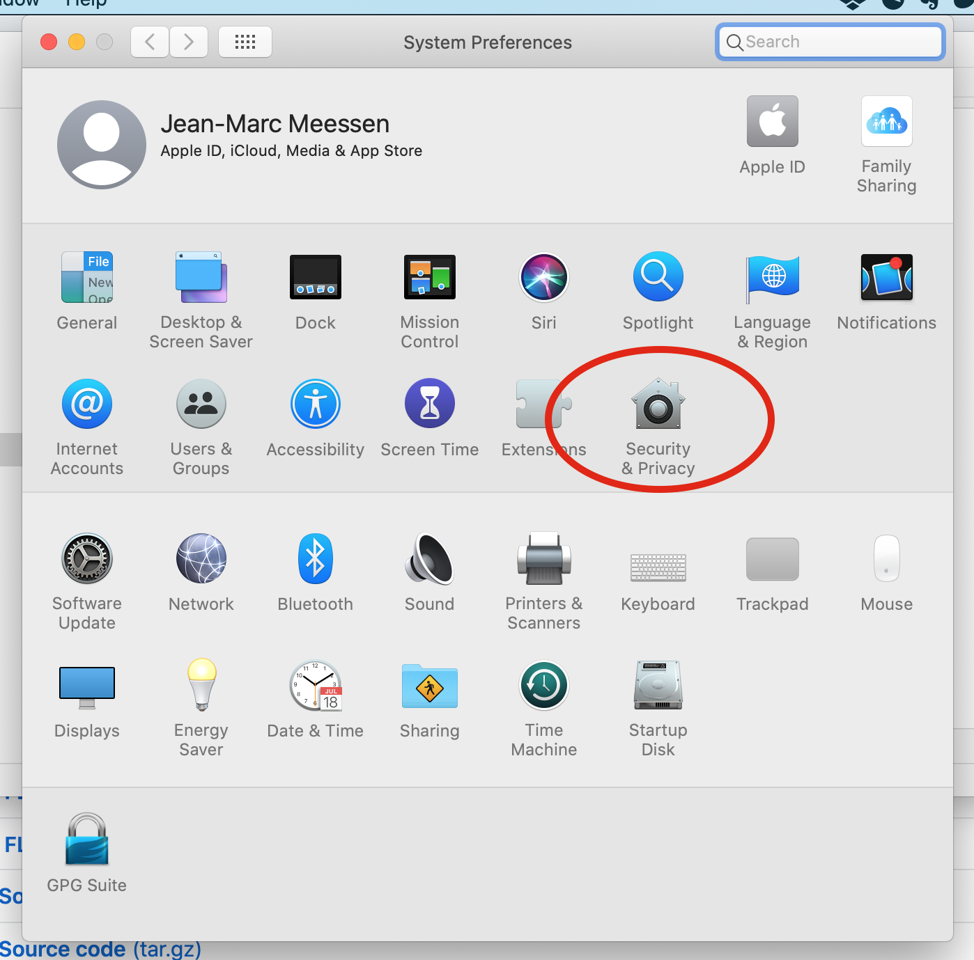 System preferences, select security and privacy