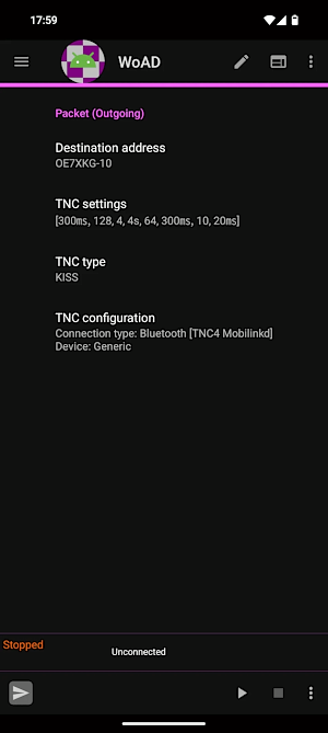 Packet config screen