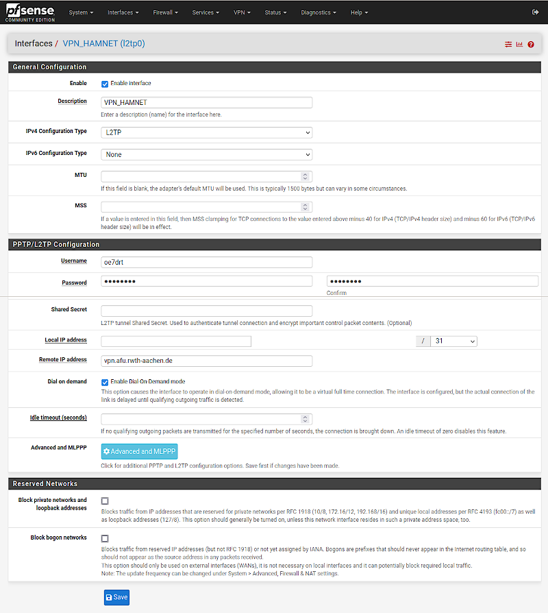 screenshot showing interface configuration