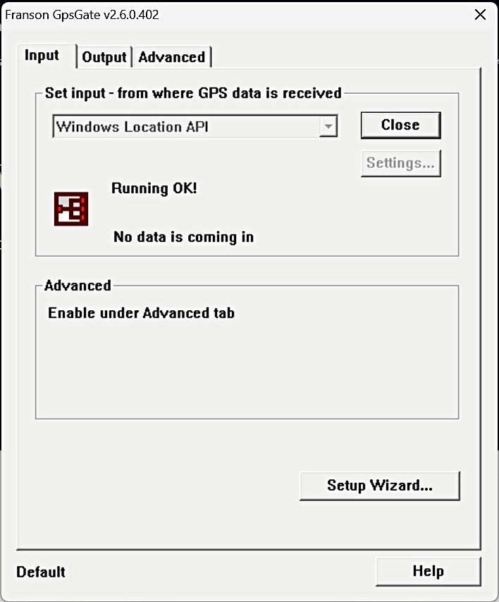 screenshot of GpsGate input settings